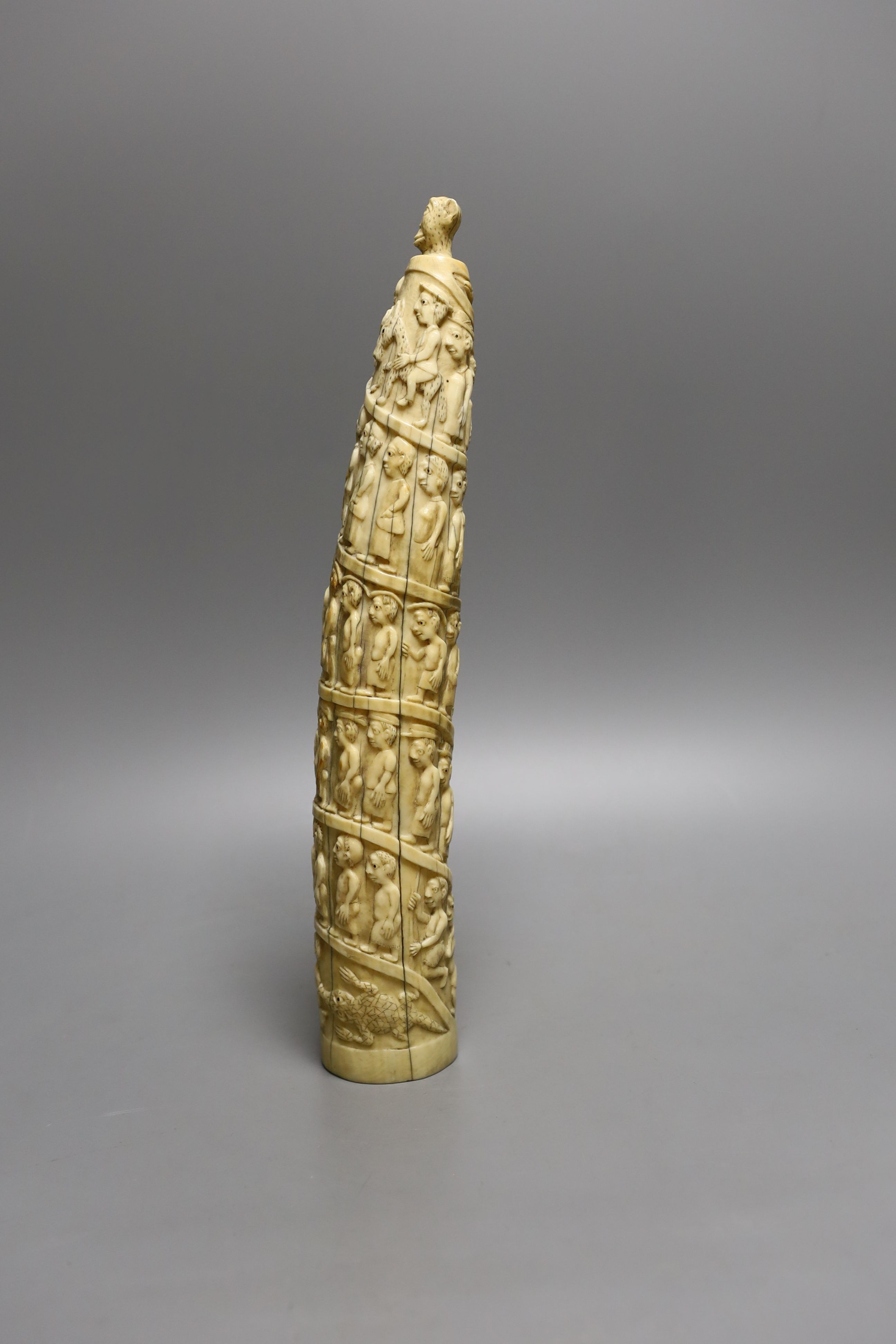 A 19th-century Luango carved ivory tusk, Democratic Republic of Congo - 34cm tall